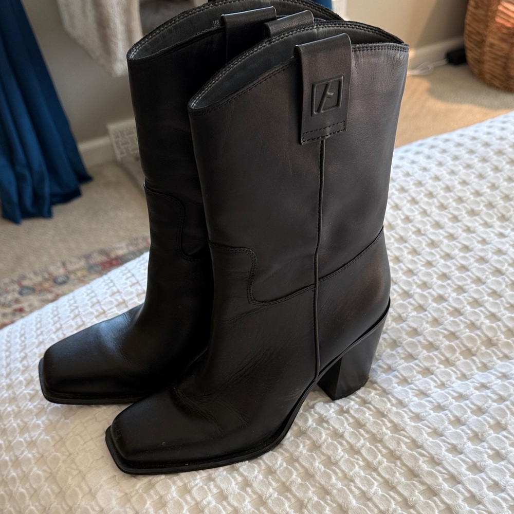 Franco Sarto Sleek Black Leather Heeled Boots